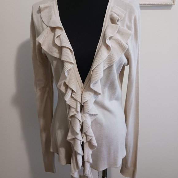 New York & Company Sweaters - New York & Company Ruffle Front Cardigan Beige M EUC